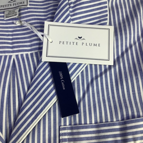 Petite Plume French Blue Seersucker Pajama Set Womens XS Striped Cotton NWT - Picture 4 of 16